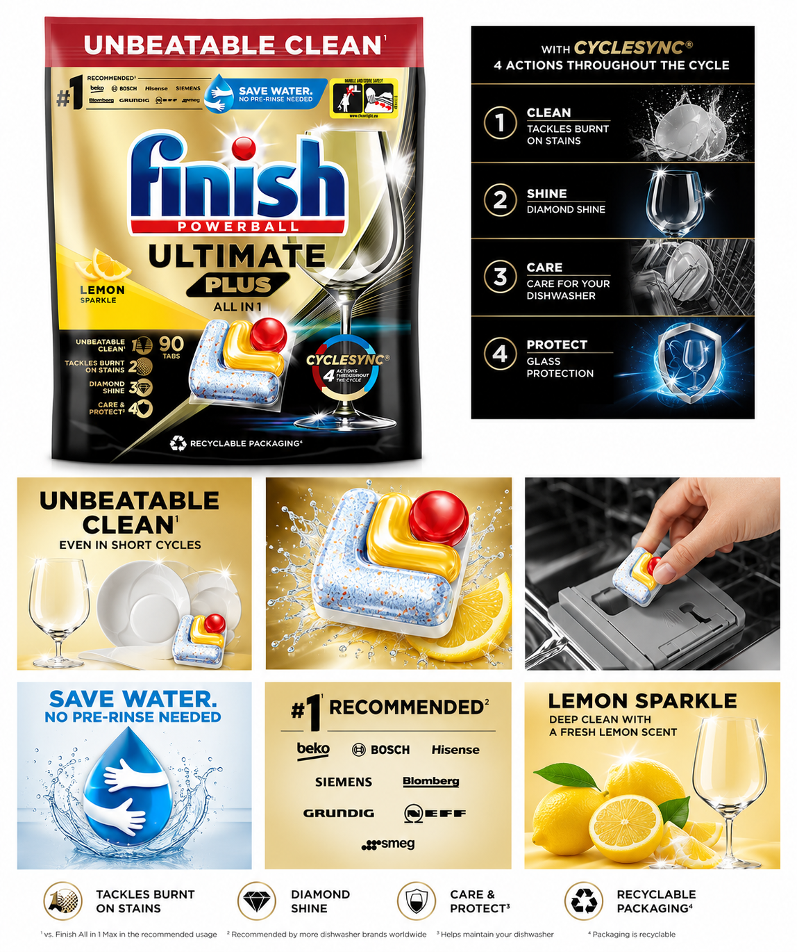 Finish Ultimate Plus Dishwasher Tablets Lemon Sparkle 90 Pack - Image 2