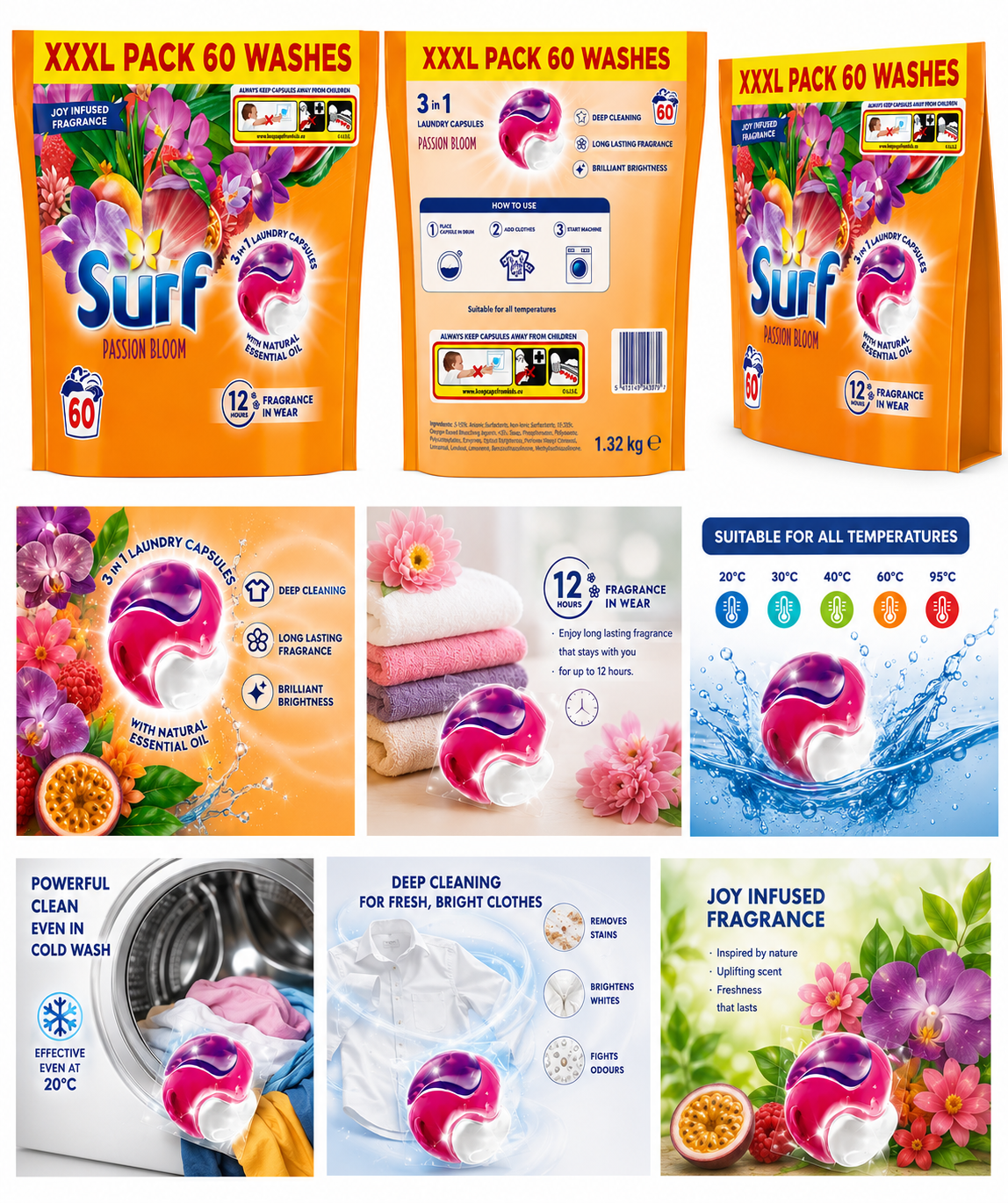 Surf Passion Bloom 3-in-1 Laundry Capsules – 60 Washes - Image 2